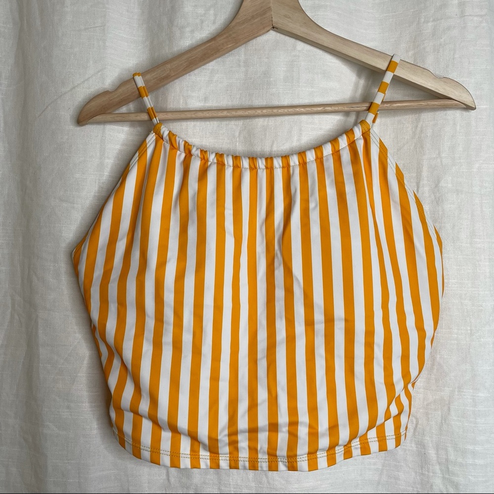 Janela Bay High Neck Tankini Top Vertical Stripe Yellow White Swim - Picture 7 of 9